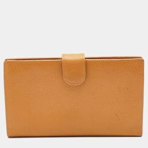 Chanel Beige Caviar Leather CC Logo Long Wallet