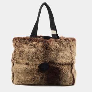 Chanel Beige/Brown Rabbit Fur CC Tote