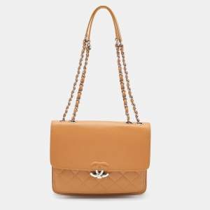Pre Owned Chanel Brown Caviar Quilted Leather CC Box Flap Bag