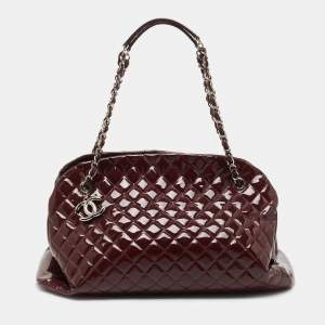 Pre Owned Chanel Burgundy Quilted Patent Leather Large Just Mademoiselle Bowler Bag