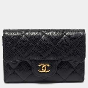 Chanel Black Quilted Caviar Leather CC Classic Card Case