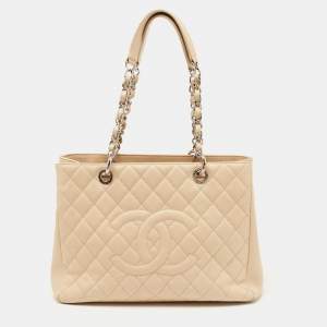 Chanel Beige Quilted Caviar Leather GST Tote