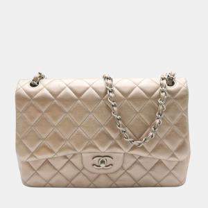 Pre Owned Chanel Rose Gold Leather Lambskin Leather Jumbo Classic Double Flap Shoulder Bag