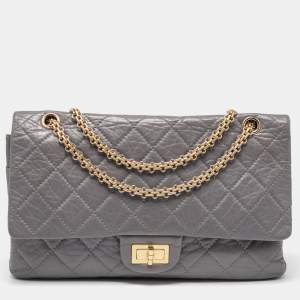 Pre Owned Chanel Grey Quilted Leather Reissue 2.55 Classic 227 Flap Bag