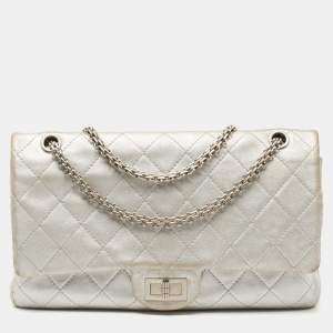 Chanel Silver Quilted Leather Reissue 2.55 Classic 227 Flap Bag