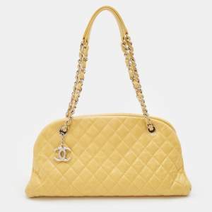 Pre Owned Chanel Yellow Quilted Glazed Crackled Leather Medium Just Mademoiselle Bowling Bag