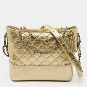 Pre Owned Chanel Metallic Gold Quilted Leather Large Gabrielle Hobo 