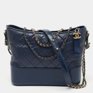 Pre Owned Chanel Blue Quilted Leather Large Gabrielle Hobo 