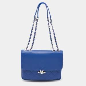Pre Owned Chanel Blue Quilted Caviar Leather Business Affinity Flap Bag