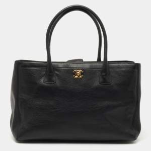 Pre Owned Chanel Black Leather Cerf Shopper Tote