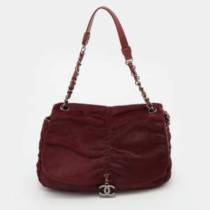 Pre Owned Chanel Burgundy Calf Hair and Leather CC Sharpei Flap Bag
