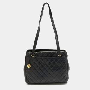 Chanel Black Quilted Leather Vintage Zip Tote