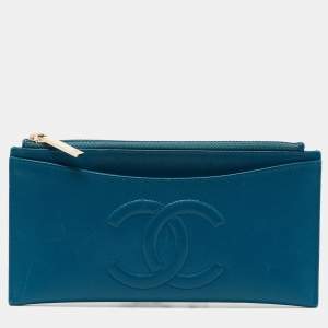 Chanel Blue Leather CC Timeless Zip Wallet