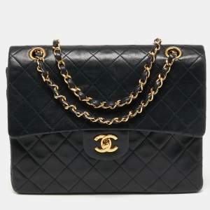 Pre Owned Chanel Black Quilted Leather Classic Double Flap Bag