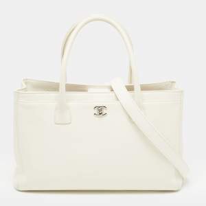 Pre Owned Chanel White Leather Cerf Shopper Tote
