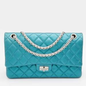 Pre Owned Chanel Metallic Teal Blue Quilted Leather Reissue 2.55 Classic 226 Flap Bag