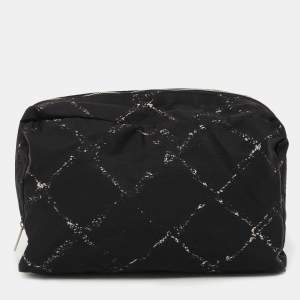 Pre Owned Chanel Black Quilted Print Nylon Travel Ligne Cosmetic Pouch