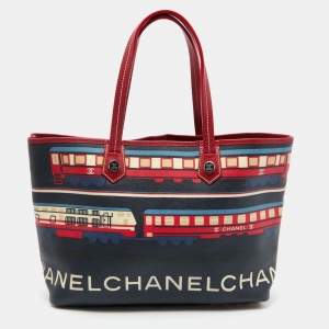 Chanel Multicolor Printed Coated Canvas and Leather Le Train Tote