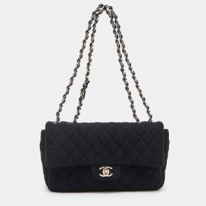 Pre Owned Chanel Black Quilted Mesh Medium Classic Single Flap Bag