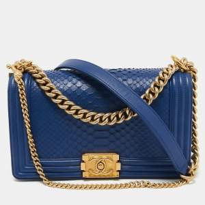 Pre Owned Chanel Blue Python Medium Boy Bag