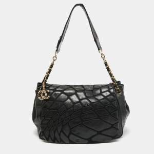 Pre Owned Chanel Black Leather Patchwork Accordion Shoulder Bag