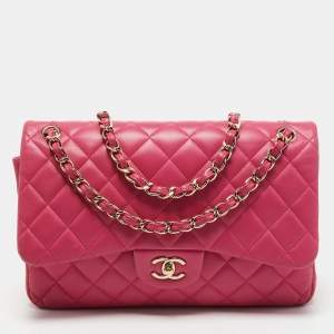 Pre Owned Chanel Pink Quilted Leather Jumbo Classic Double Flap Bag