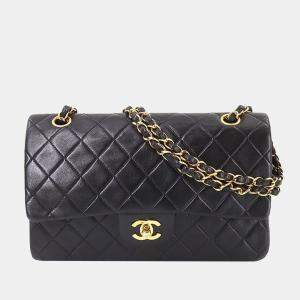 Chanel Black Matelasse Leather Classic Double Flap Shoulder Bag