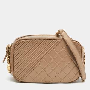 Pre Owned Chanel Beige Mixed Quilted Leather Small Coco Boy Camera Case Bag