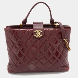 Pre Owned Chanel Burgundy Quilted Leather CC Portobello Tote