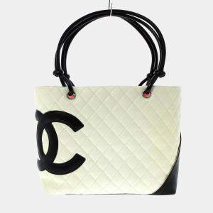 Pre Owned Chanel Black/White Leather Ligne Cambon Bag
