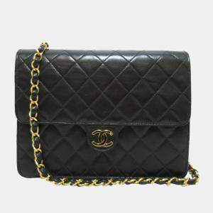 Chanel Black Leather Vintage Quilted CC Flap Bag Shoulder Bag