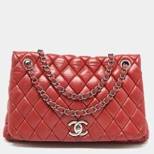 Pre Owned Chanel Red Bubble Quilted Leather Flap Shoulder Bag