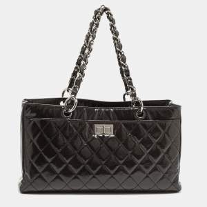 Pre Owned Chanel Dark Grey Caviar Patent Leather 2.55 Reissue Bag