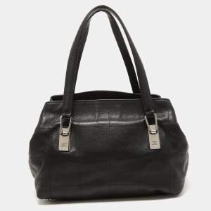 Pre Owned Chanel Black Square Quilted Caviar Leather CC Boston Bag
