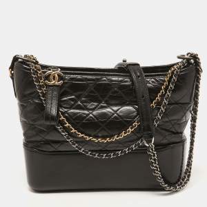 Pre Owned Chanel Black Quilted Aged Leather Medium Gabrielle Hobo