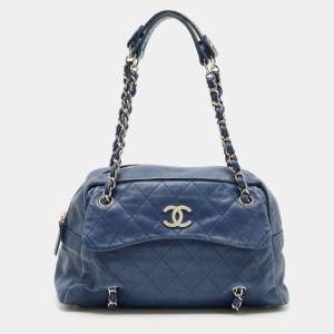 Pre Owned Chanel Blue Quilted Leather CC Front Pocket Bag
