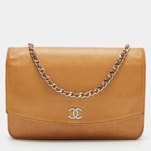 Chanel Metallic Bronze Caviar Leather Sevruga Wallet on Chain