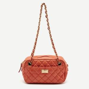 Pre Owned Chanel Orange Quilted Leather Reissue Camera Bag