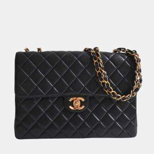 Chanel Black Leather Jumbo Classic Single Flap Shoulder Bag