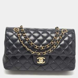 Pre Owned Chanel Black Quilted Leather Medium Classic Double Flap Bag