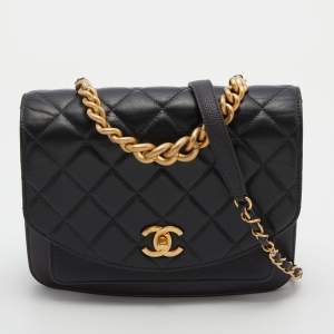 Pre Owned Chanel Black Quilted Leather Flap Chain Top Handle Bag