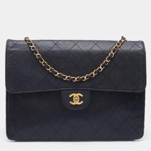 Pre Owned Chanel Black Quilted Caviar Leather Vintage Flap Shoulder Bag
