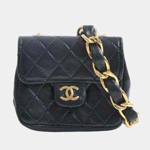 Pre Owned Chanel black lambskin leather cc mini belt bag