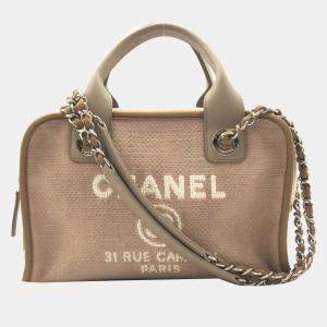 Chanel Beige Canvas Small Deauville Bowling Bag