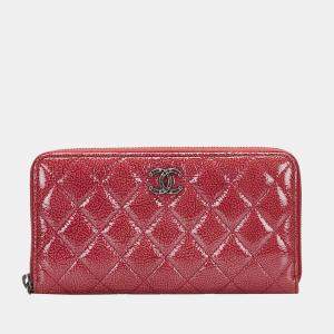 Chanel Red Leather Interlocking CC Logo Continental Wallet