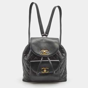 Pre Owned Chanel Black Quilted Lambskin Leather Duma Backpack