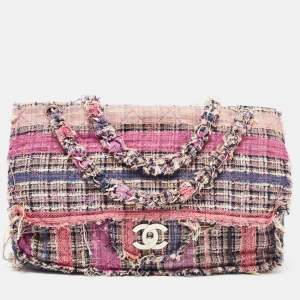 Pre Owned Chanel Multicolor Tweed Jumbo Double Flap Shoulder Bag 
