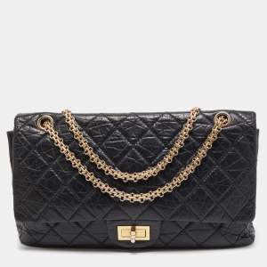 Pre Owned Chanel Black Quilted Aged Leather Reissue 2.55 Classic 227 Flap Bag