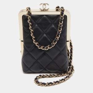 Pre Owned Chanel Black Quilted Leather and Plexiglass CC Chain Clutch