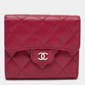 Chanel Red Quilted Caviar Leather Classic Trifold Wallet